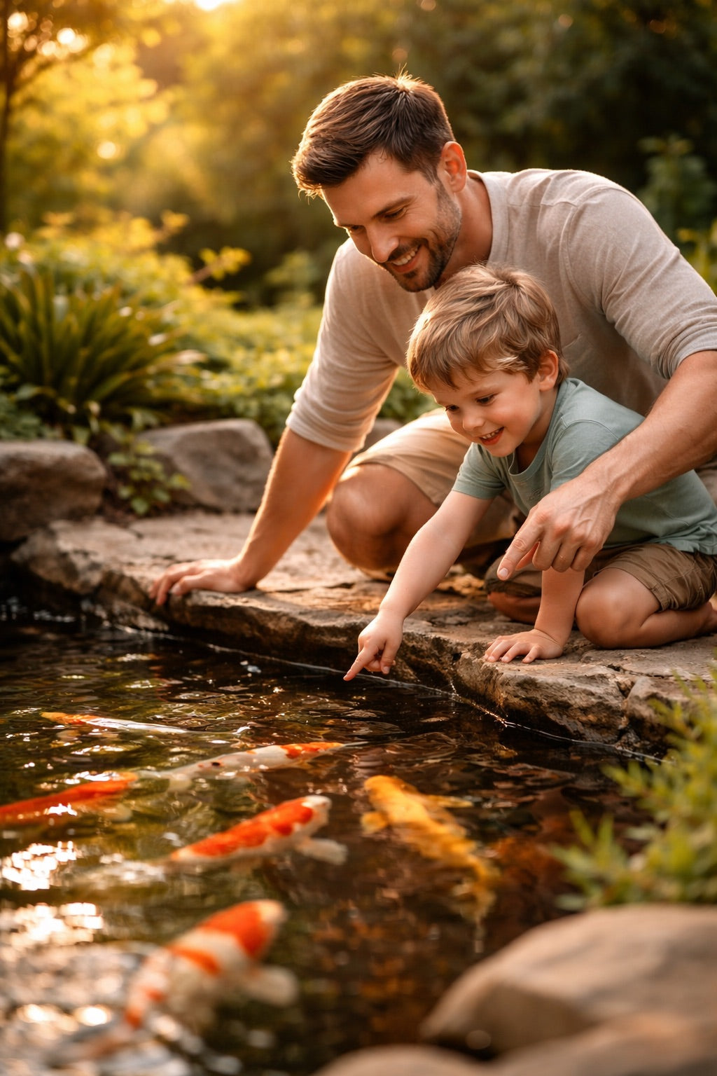 KoiGuard Story — Family at the koi pond